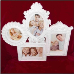 Rama foto multiple, culoare alba, elemente relief broderie 3D